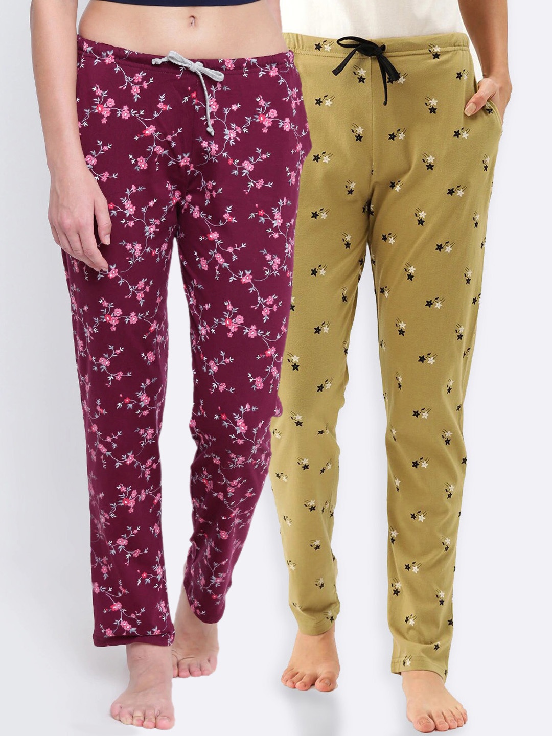 

Kanvin Women Pack Of 2 Printed Lounge Pants, Maroon