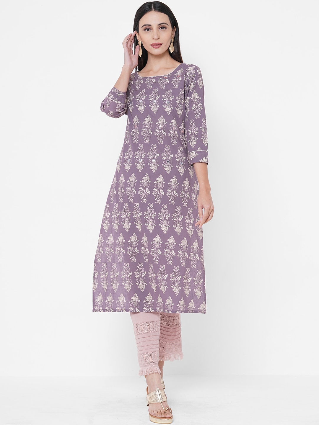 

Fashor women purple floral printed kurta