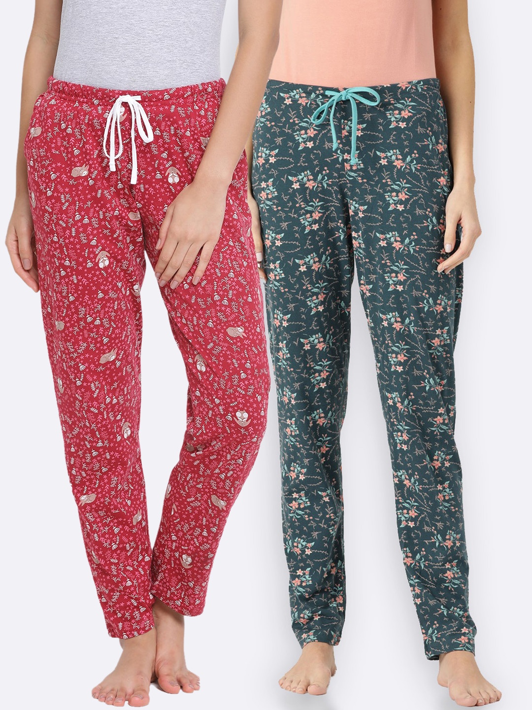 

Kanvin Women Pack Of 2 Printed Lounge Pants, Teal