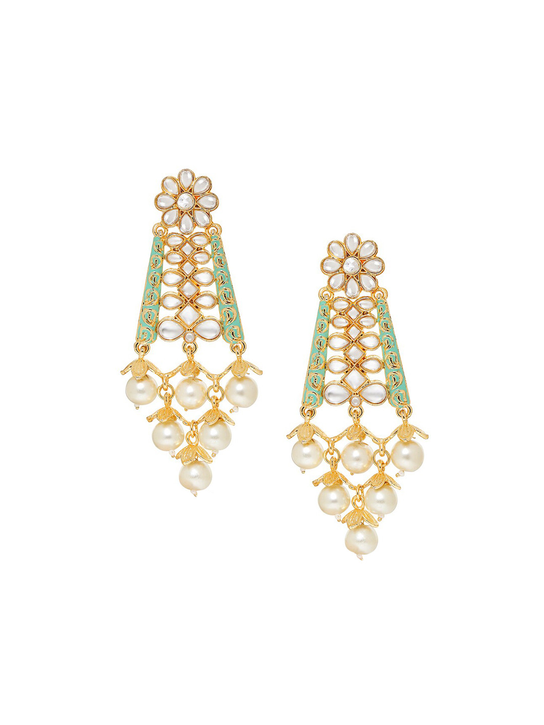 

Mahi White & Gold-Plated Handcrafted Contemporary Drop Earrings