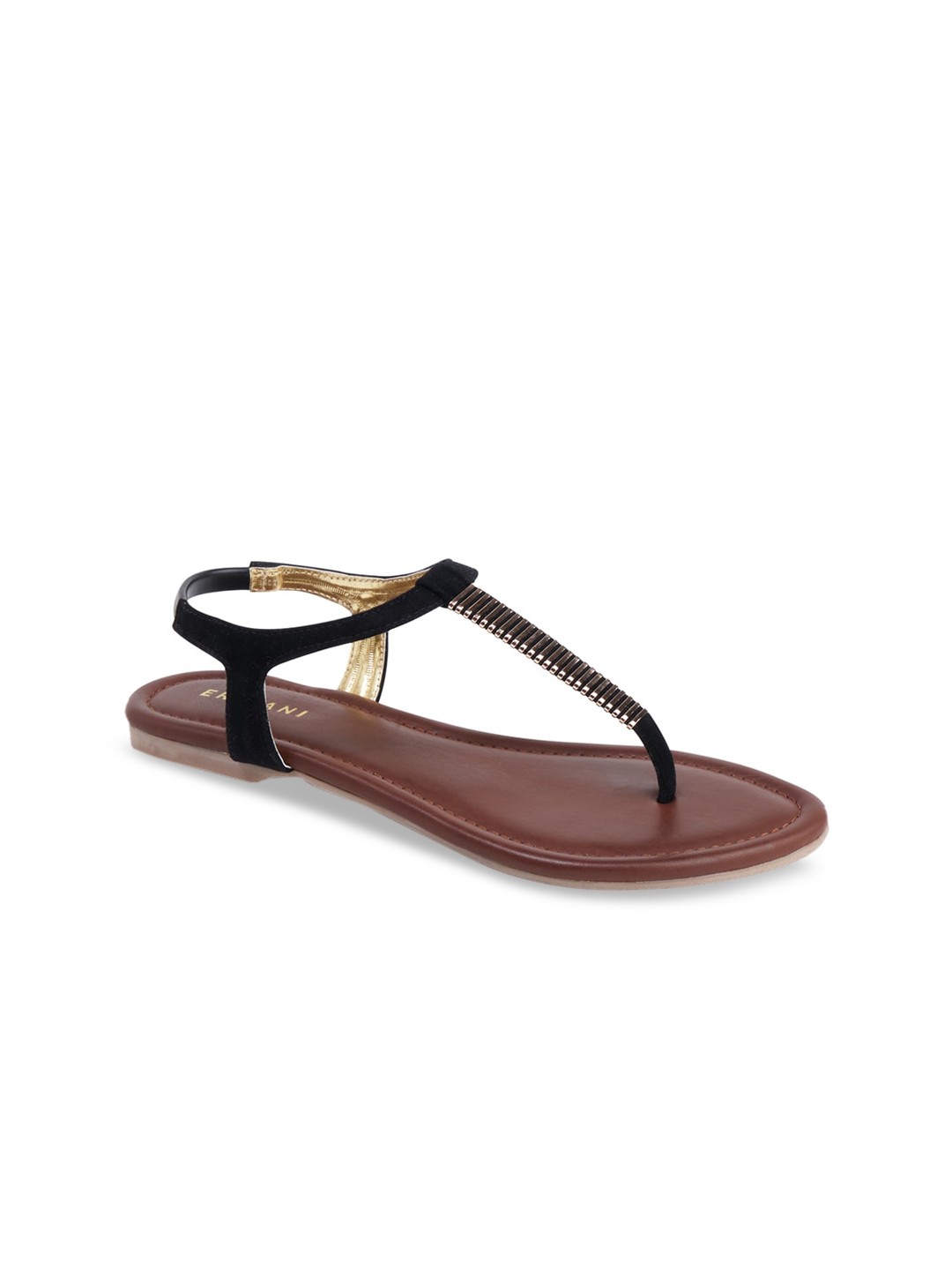 

ERIDANI Women Black Embellished T-Strap Flats