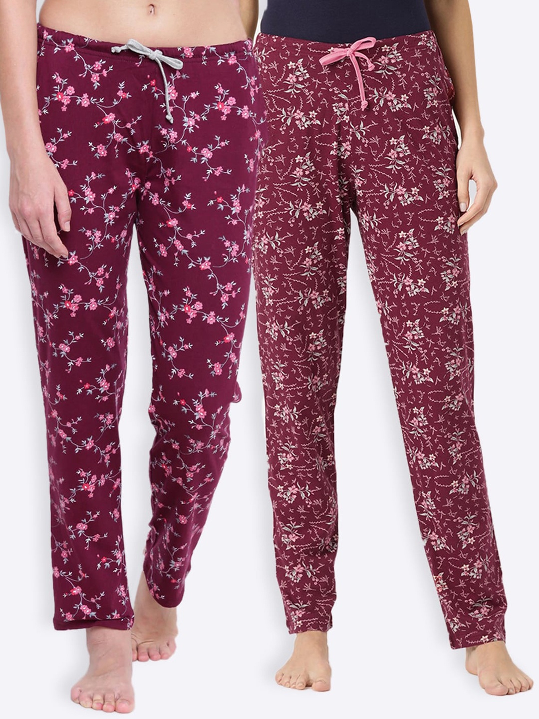 

Kanvin Women Pack Of 2 Printed Lounge Pants, Maroon