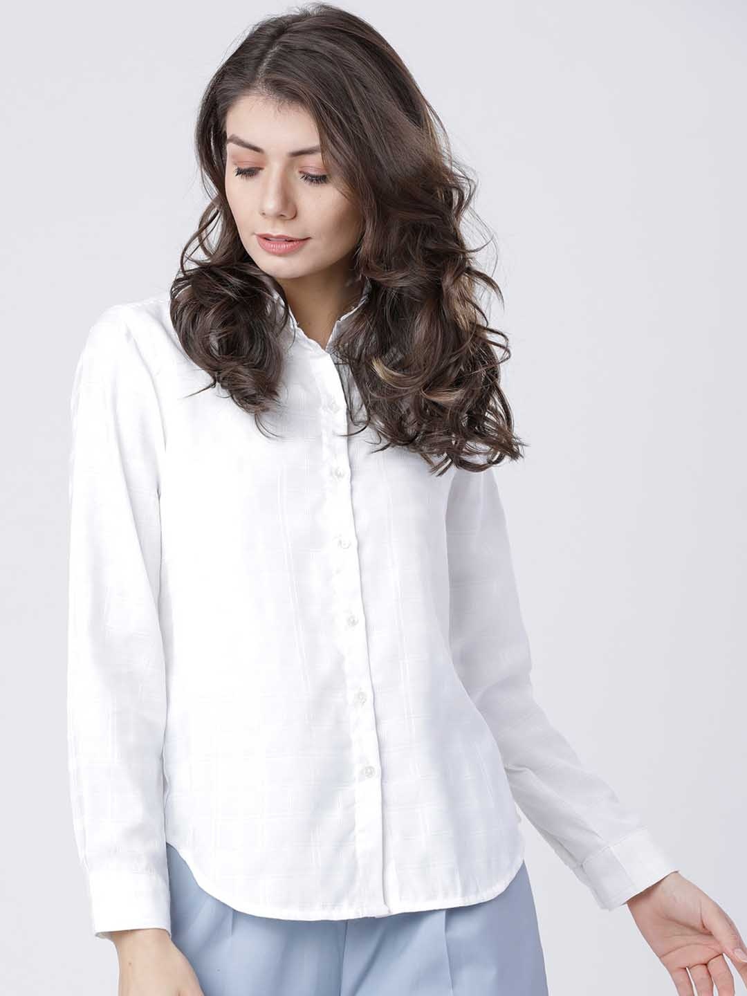 

CHIC BY TOKYO TALKIES Women White Self-Checked Casual Shirt