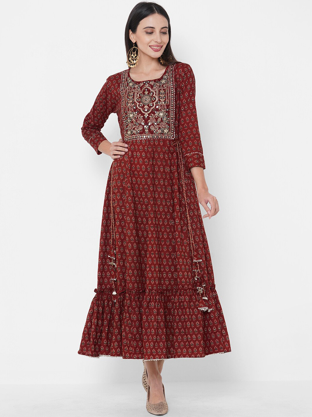 

FASHOR Women Maroon Printed Maxi Dress