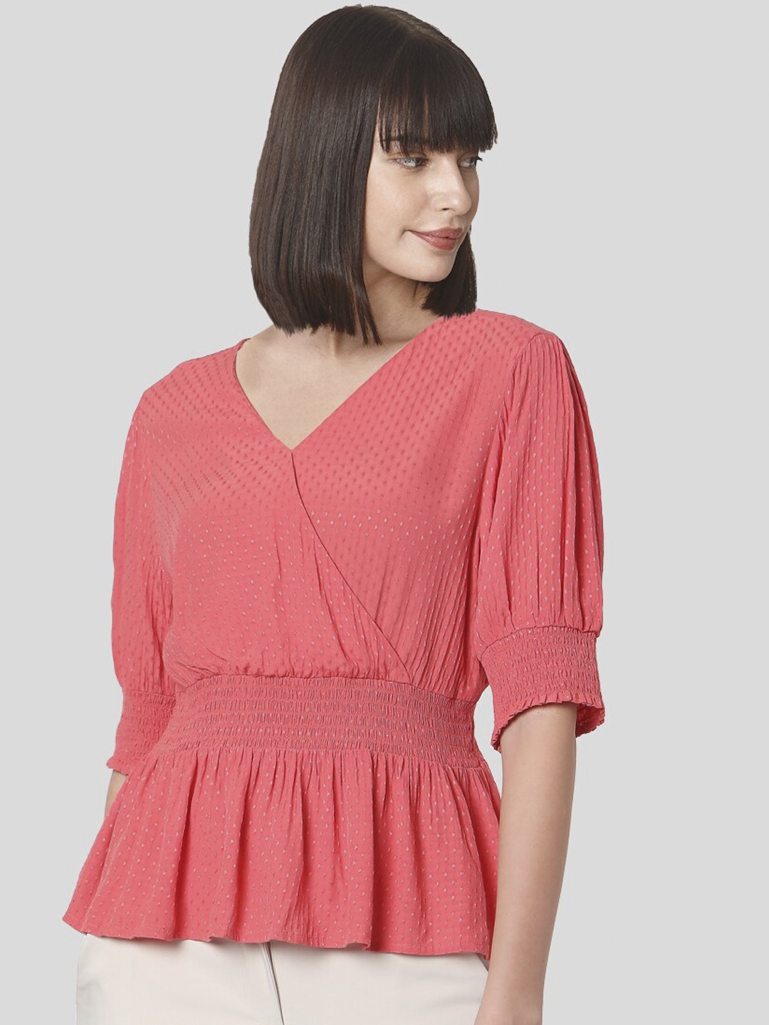 

Vero Moda Women Pink Solid Wrap Top