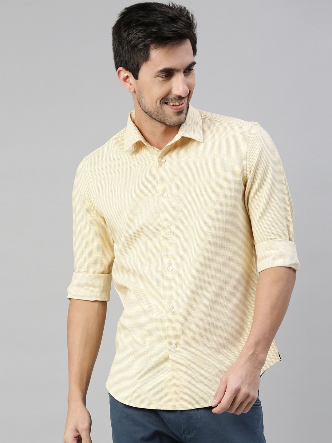 

RARE RABBIT Men Kings Regular Fit Checked Shirt, Yellow