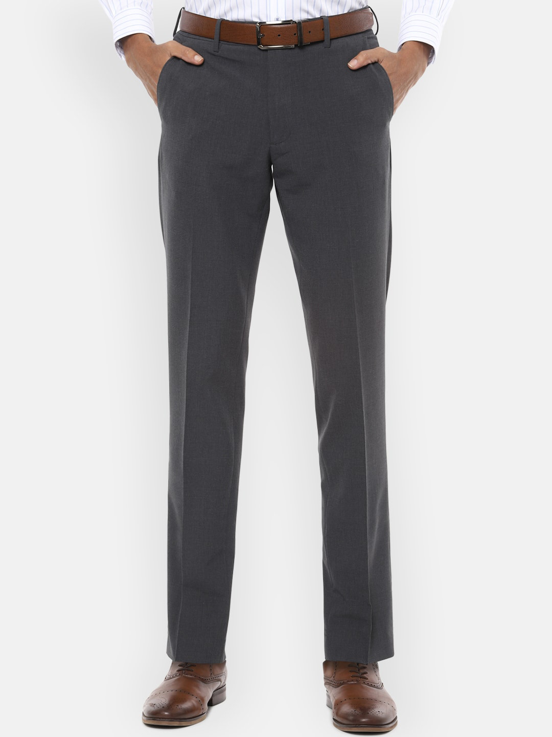 

Van Heusen Men Grey Slim Fit Solid Formal Trousers
