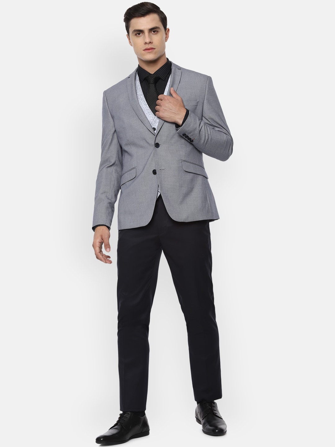 

V Dot Men Grey & Black 4 Piece Formal Suit
