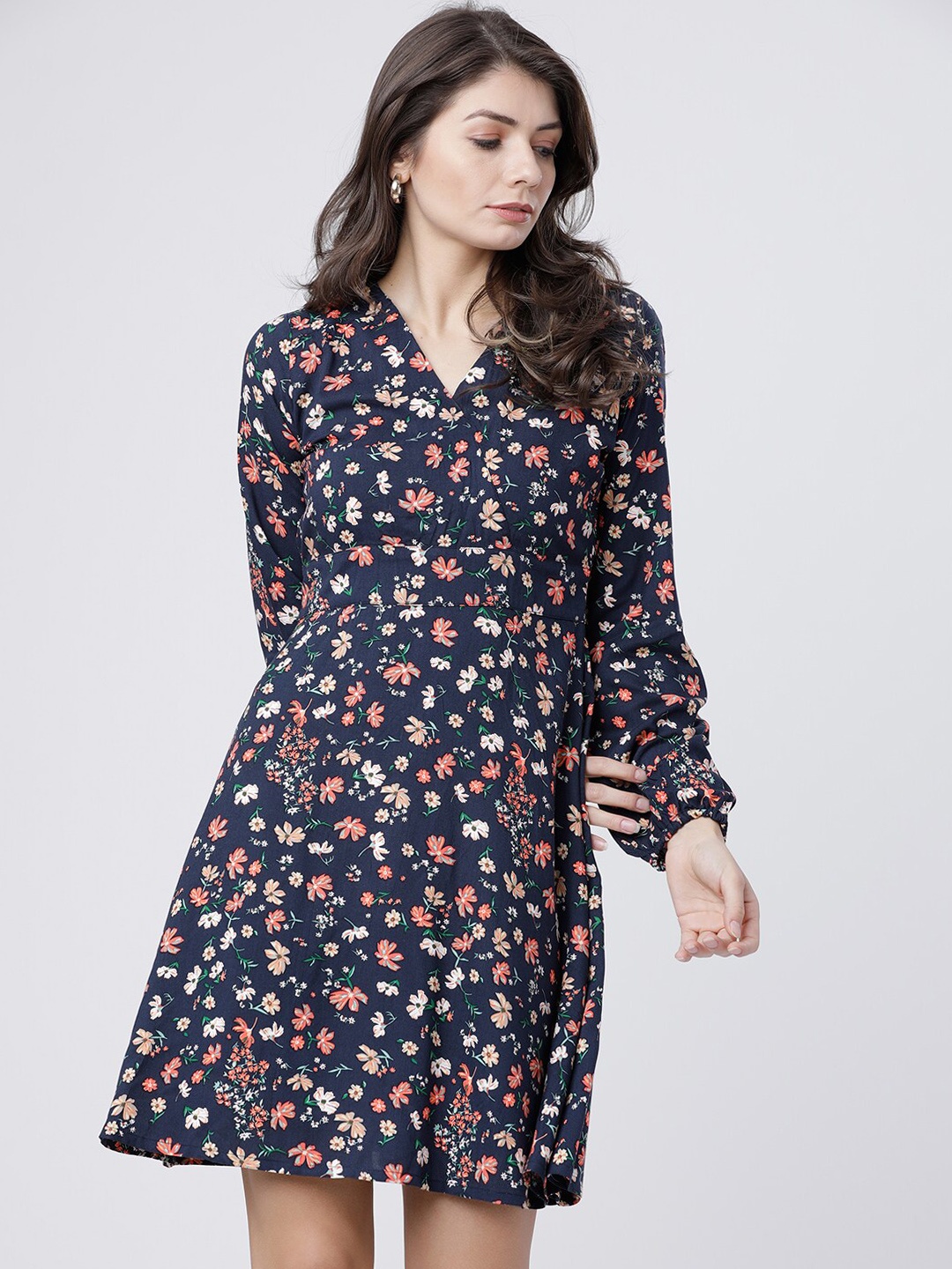 

Tokyo Talkies Women Navy Blue Printed Wrap Dress