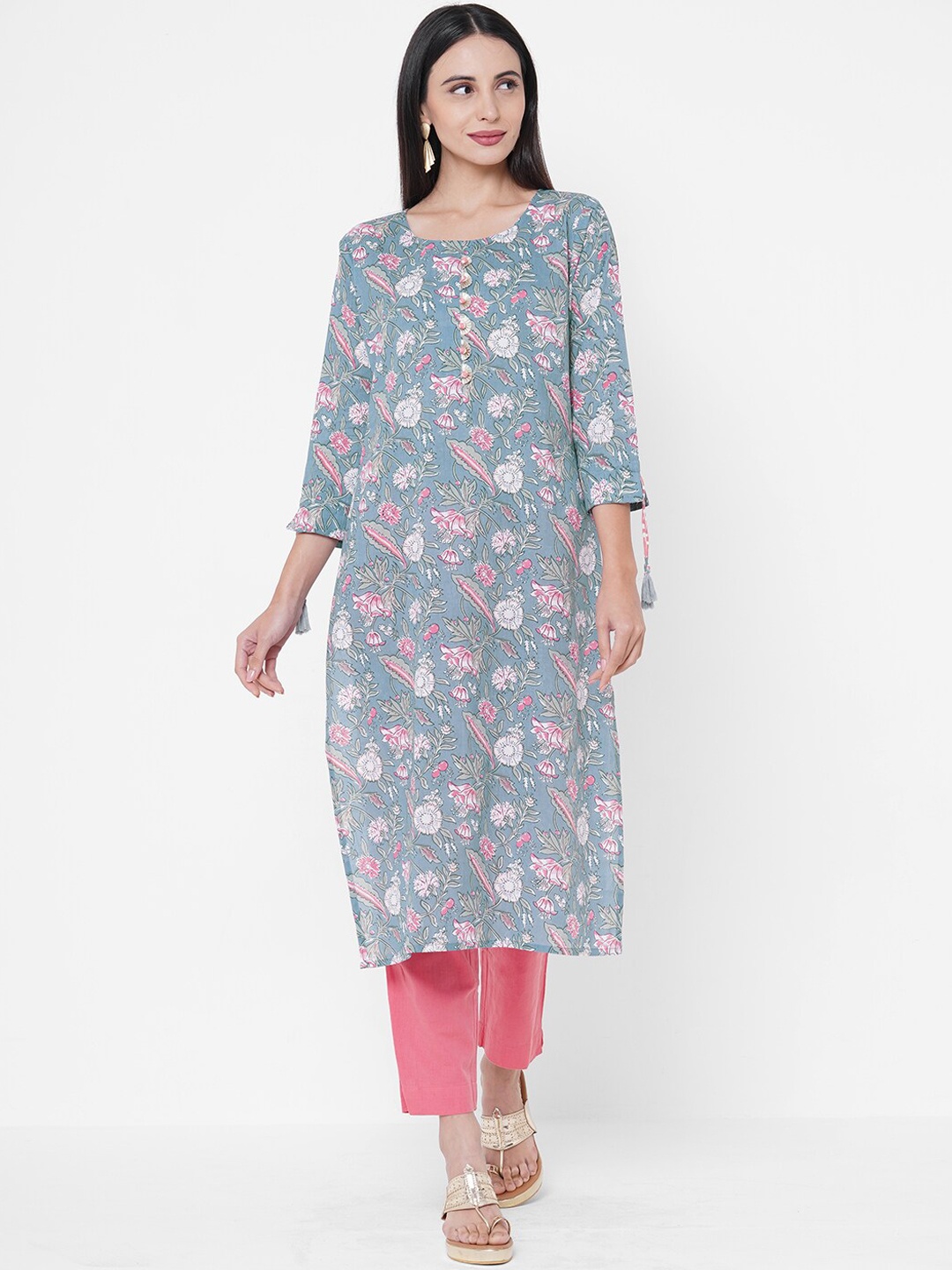 

Fashor women grey floral printed kurta