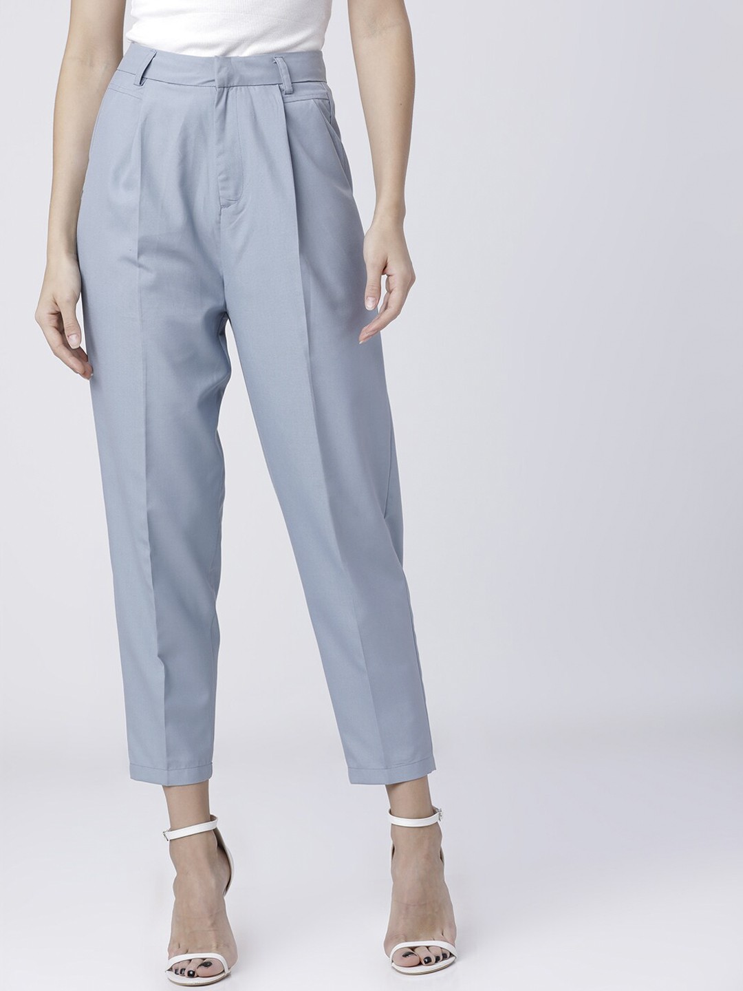 

Tokyo Talkies Women Blue Regular Fit Solid Peg Trousers