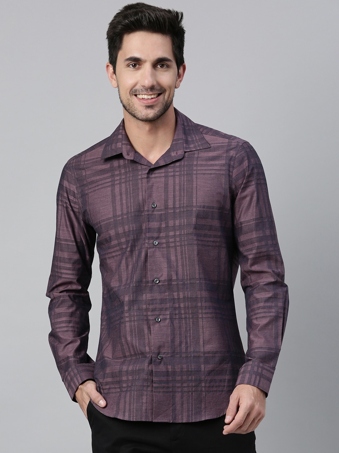 

RARE RABBIT Men Rockii Mauve Regular Fit Checked Shirt