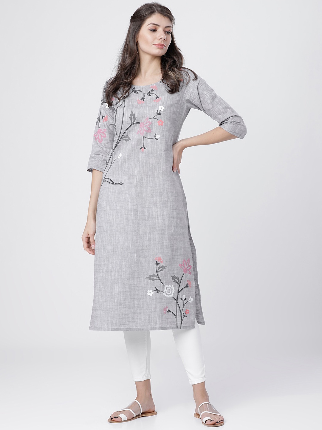 

Vishudh Women Grey Straight Kurta