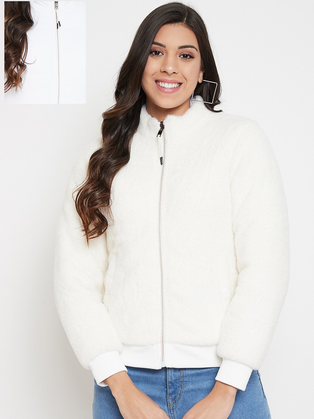 

Okane Women Off-White Solid Reversible Quilted Jacket