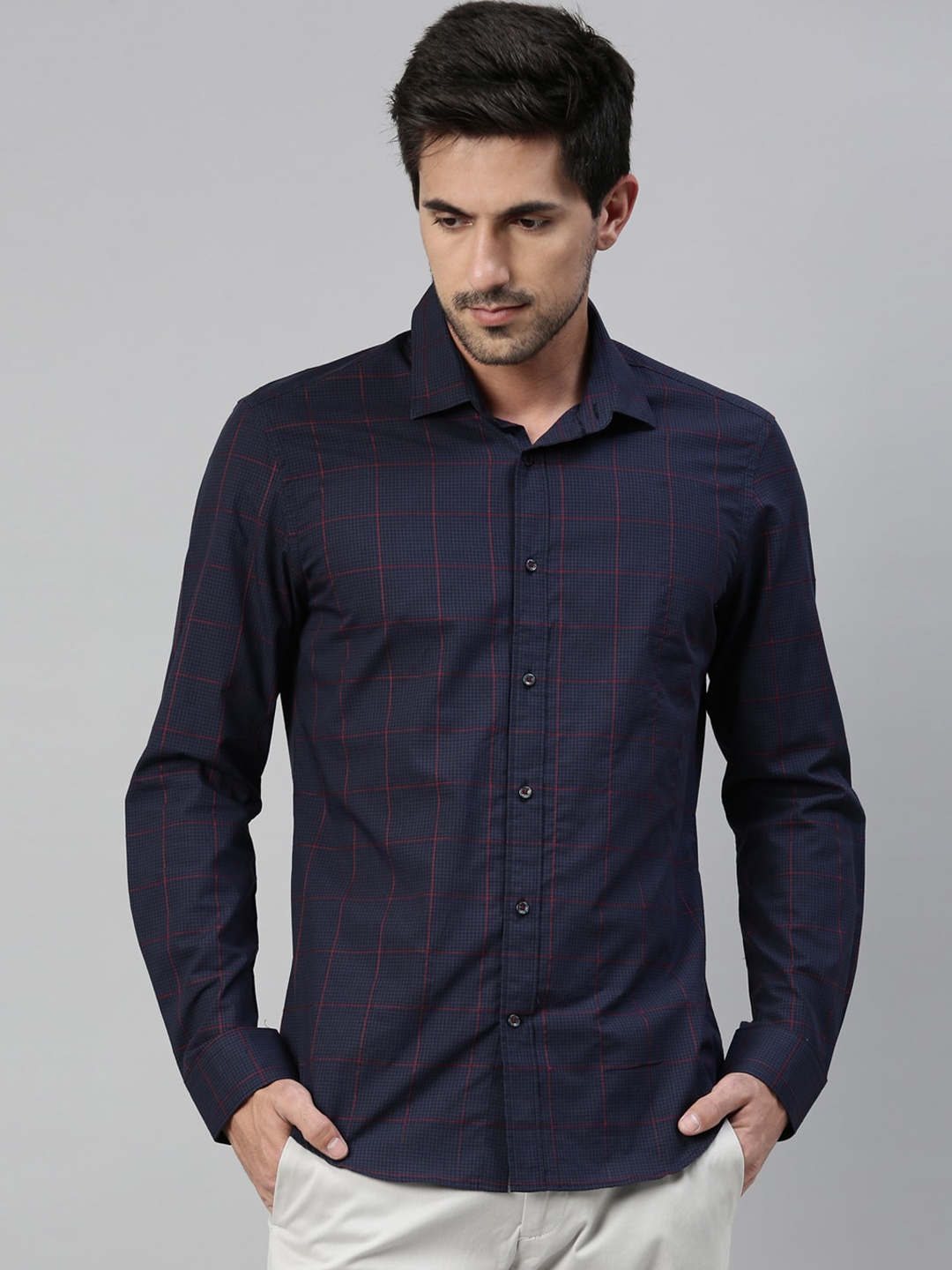 

RARE RABBIT Men Ripe Regular Fit Checked Shirt, Navy blue