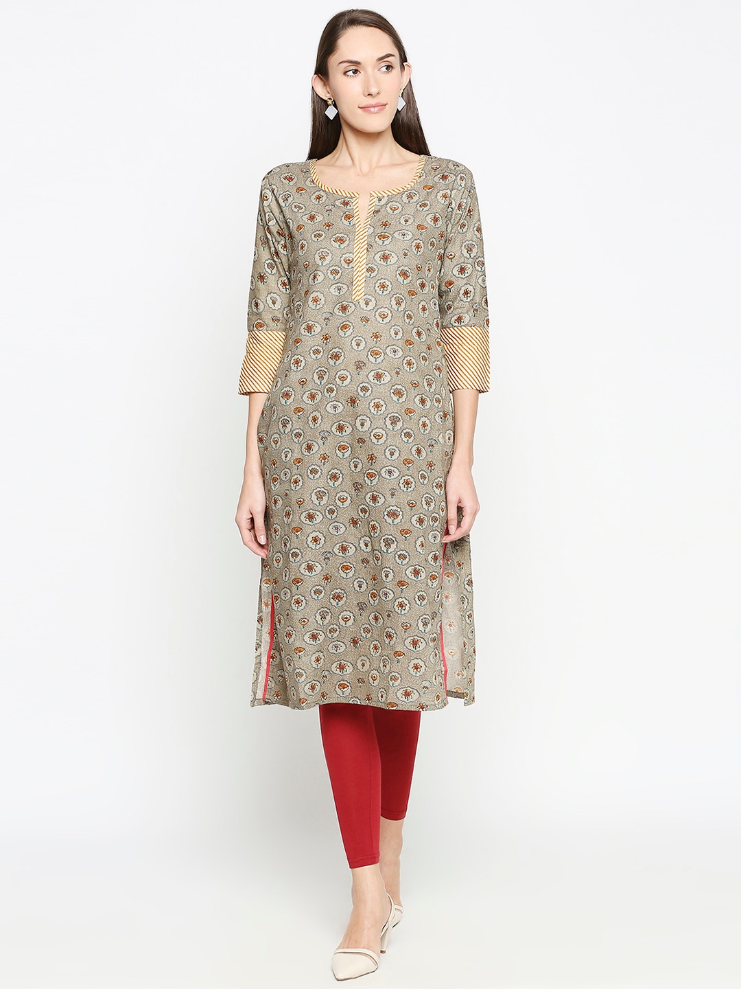 

SALWAR STUDIO Women Grey Floral Printed Kurta