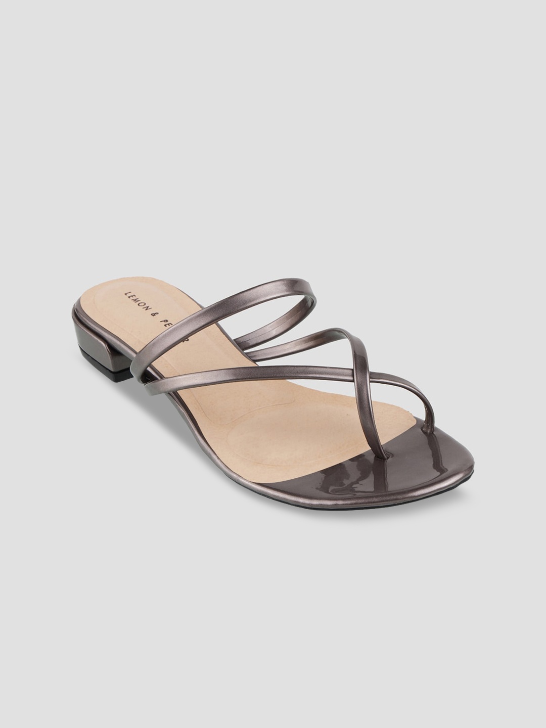 

LEMON & PEPPER Women Gunmetal-Toned Solid Block Heels, Metallic