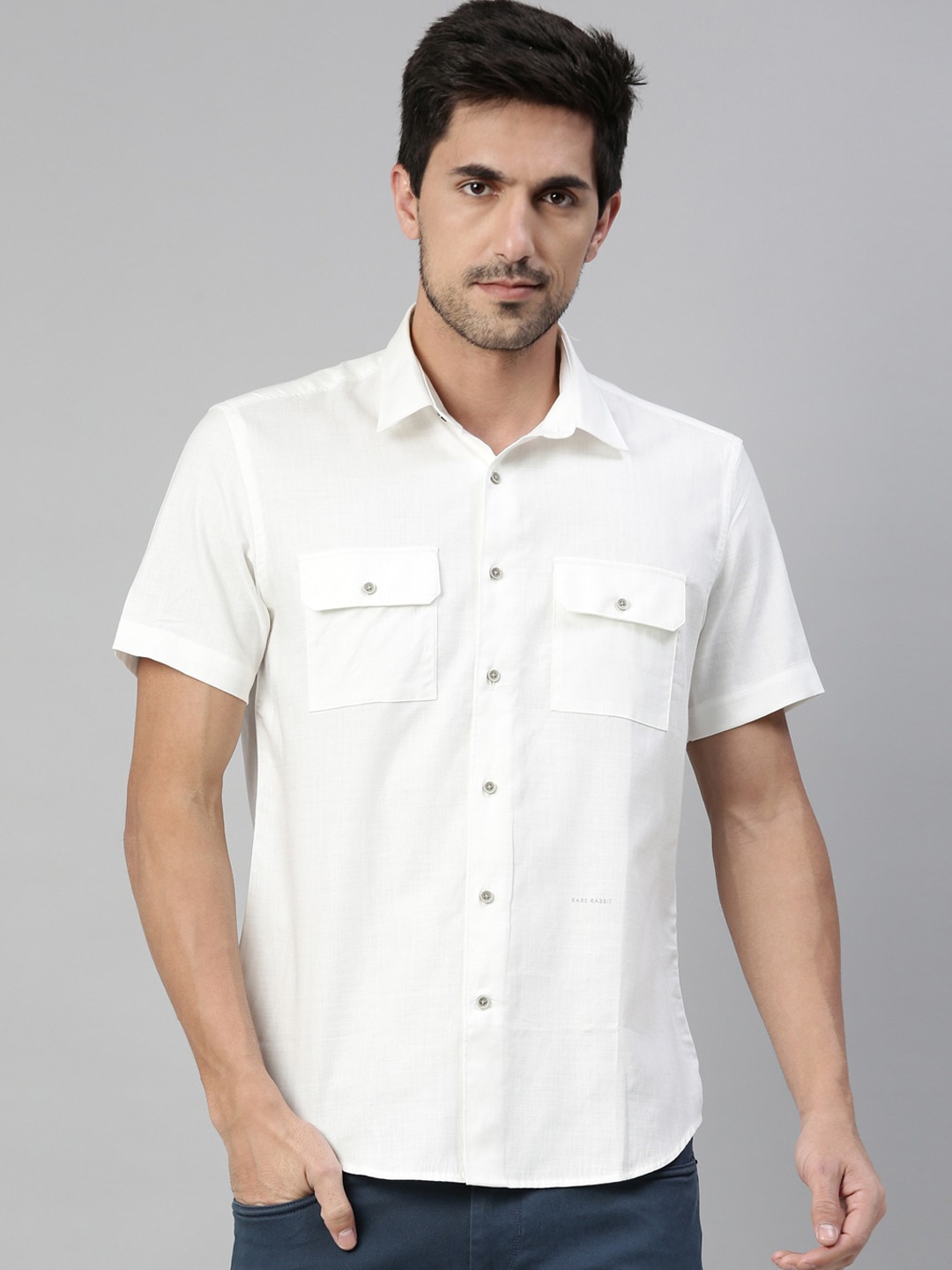 

RARE RABBIT Men Flap Regular Fit Solid Shirt, White