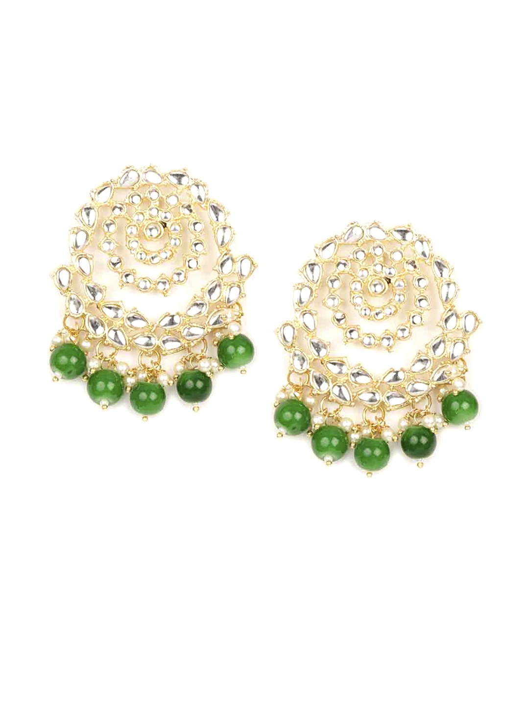 

NAMASYA Green & Gold-Plated Kundan Classic Chandbalis
