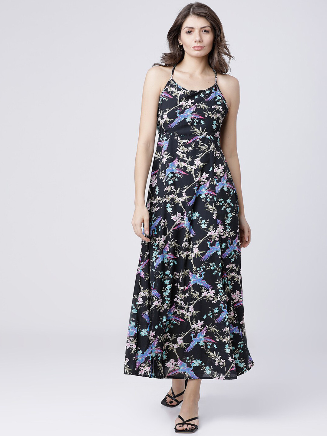 

Tokyo Talkies Women Black & Blue Floral Printed Maxi Dress