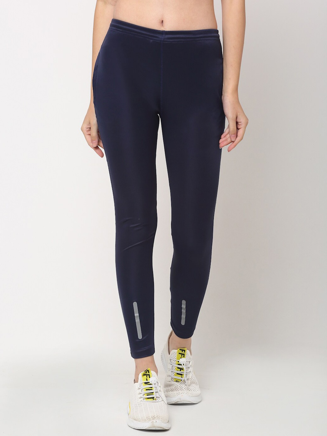 

DOOR74 Women Organic Cotton Navy Blue & Grey Solid Slim-Fit Track Pants