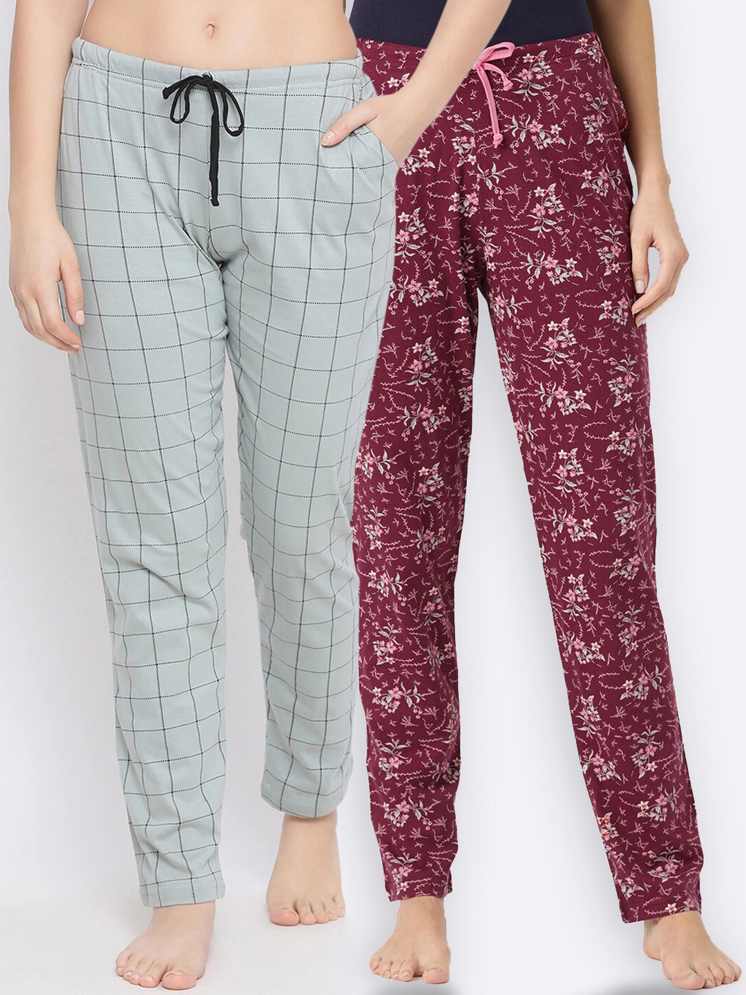 

Kanvin Women Pack of 2 Maroon & Grey Lounge Pants