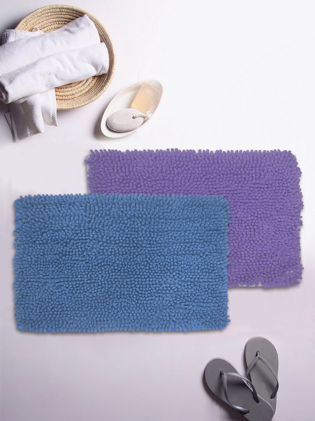 

BIANCA Set Of 2 Mushroom Texture Non-Slip Shaggy Bath Rugs, Blue