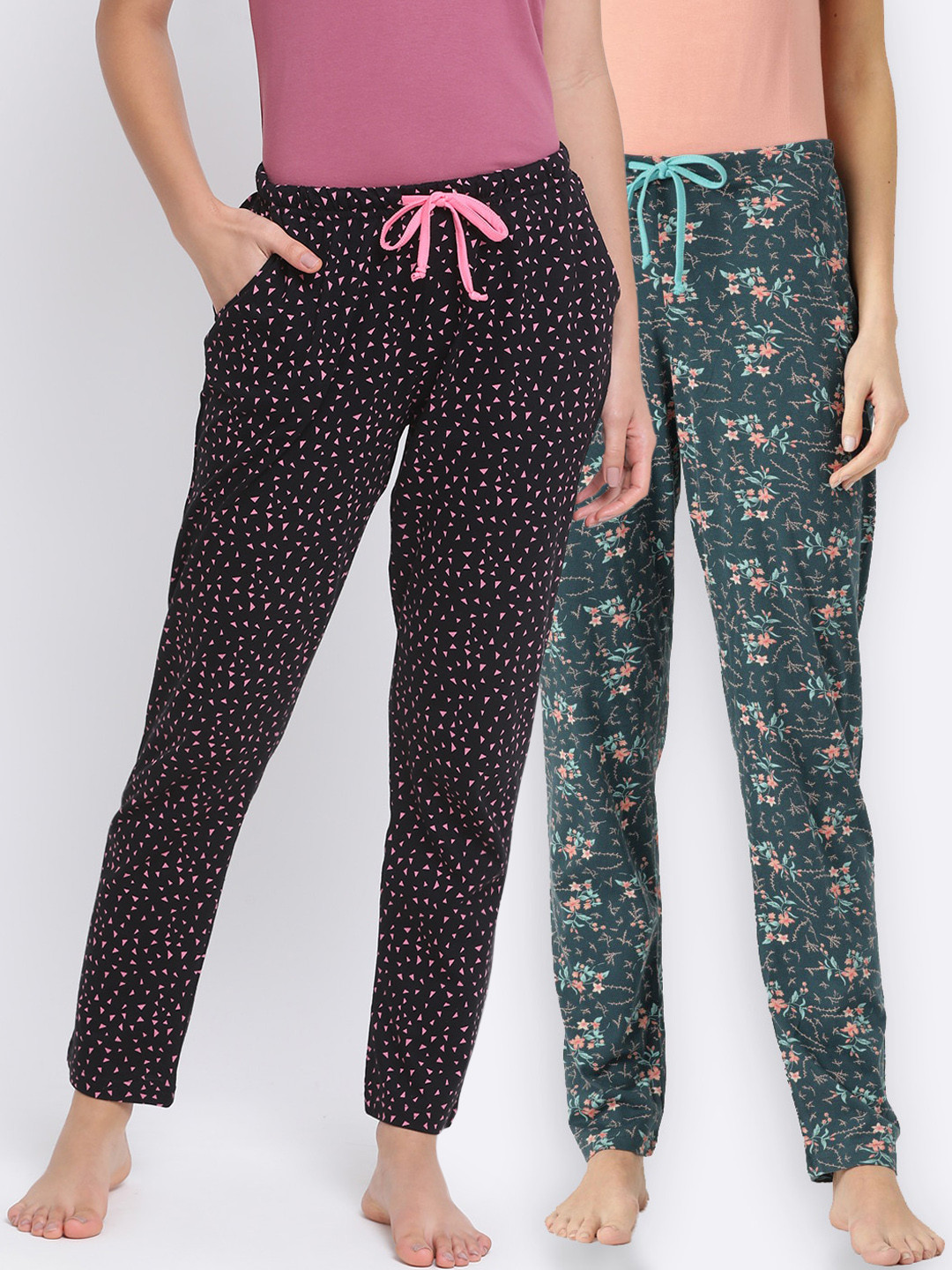 

Kanvin Women Pack Of 2 Printed Lounge Pants, Green