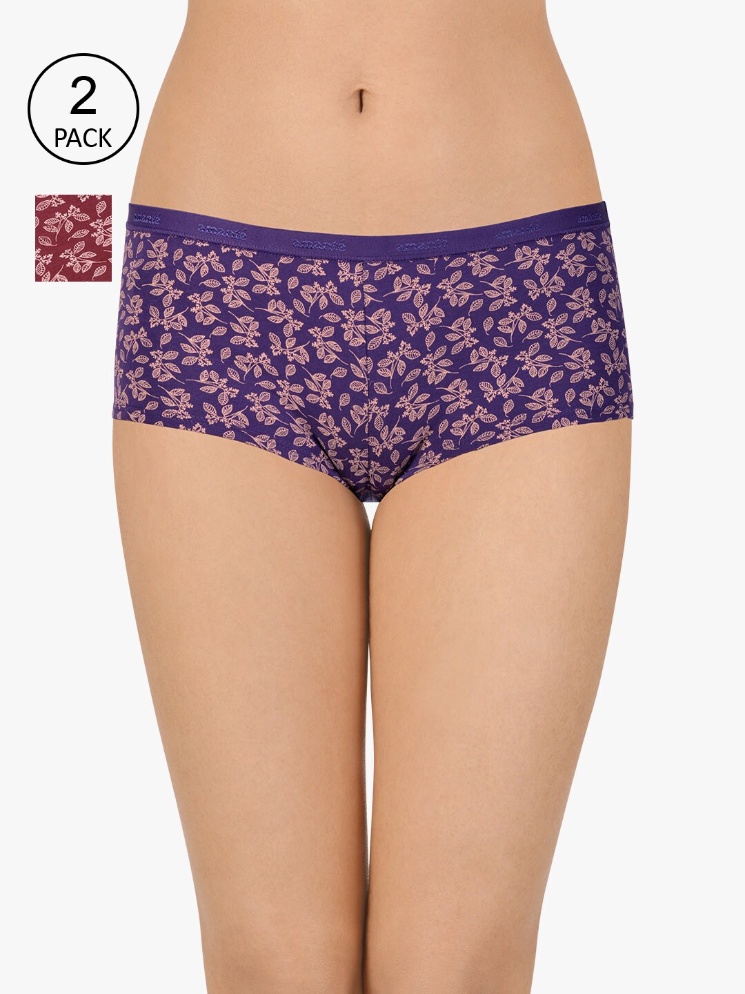 

Amante Women Printed Pack of 2 Low Rise Boyshort Brief - PPK62101, Assorted