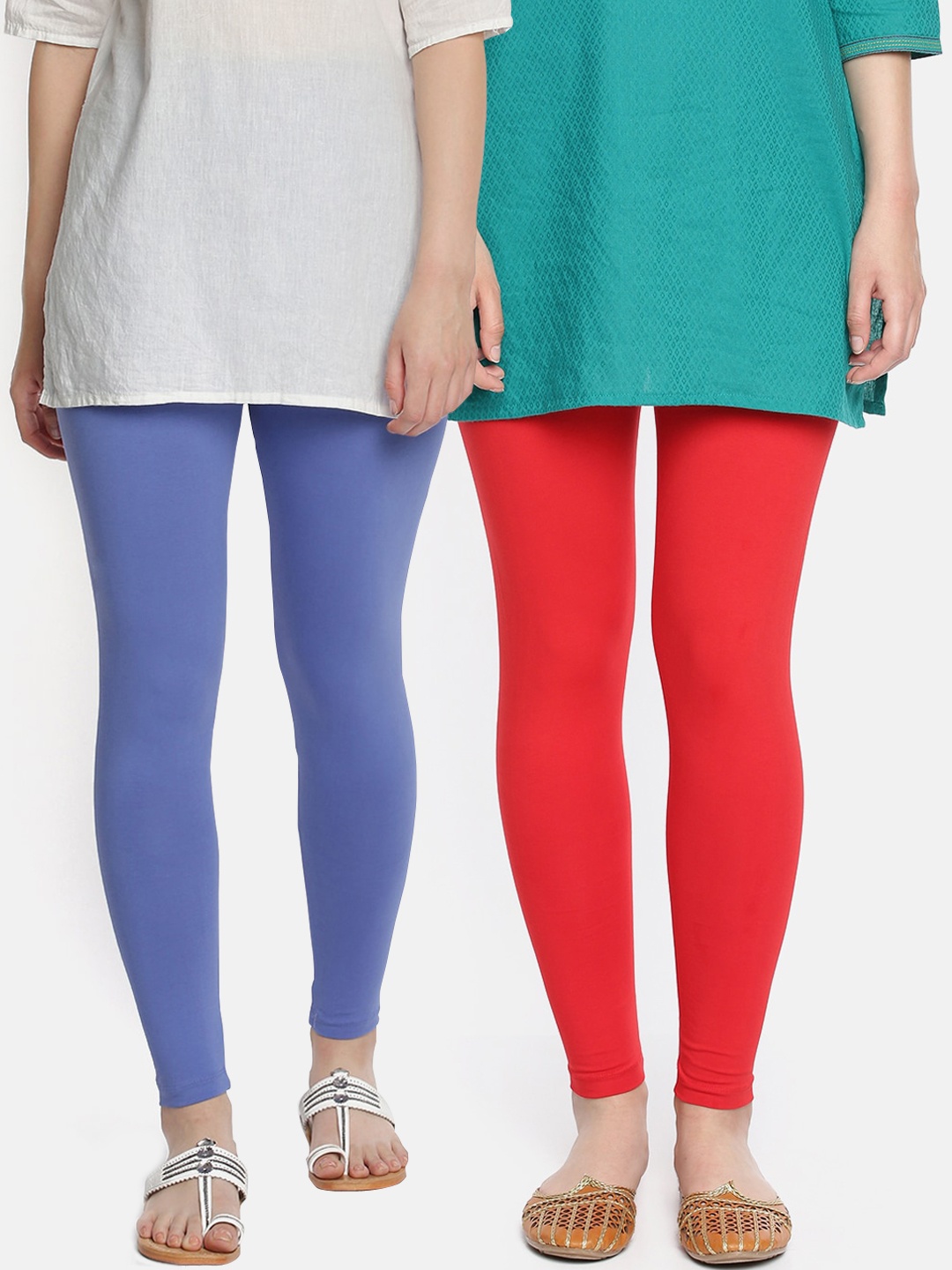 

Dollar Missy Women Pack Of 2 Solid Ankle-Length Leggings, Blue