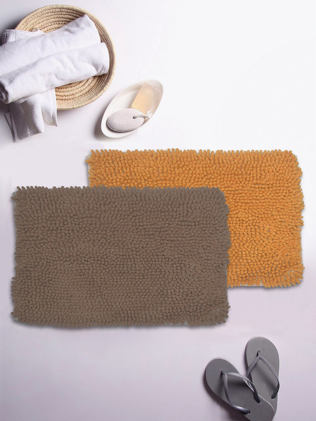 

BIANCA Set Of 2 Mushroom Texture Non-Slip Shaggy Bath Rugs, Brown
