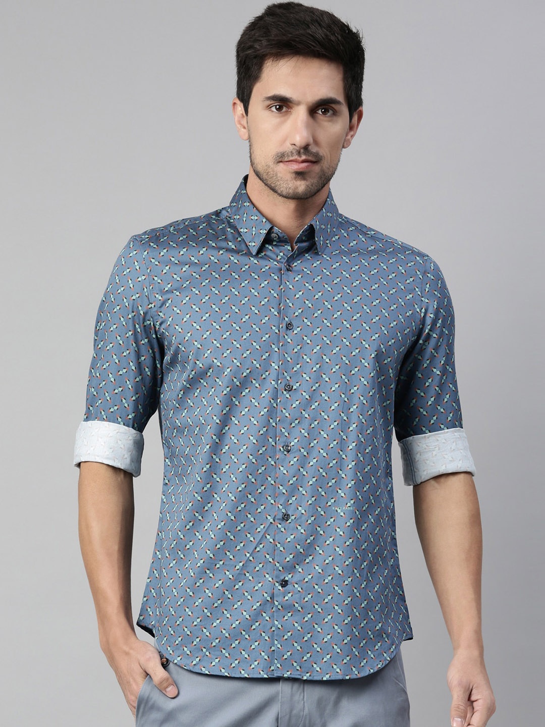 RARE RABBIT Men Nikado Regular Fit Printed Shirt, Blue