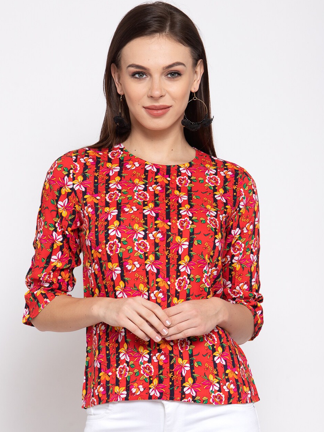 

Style Quotient Coral Orange Floral Printed Top