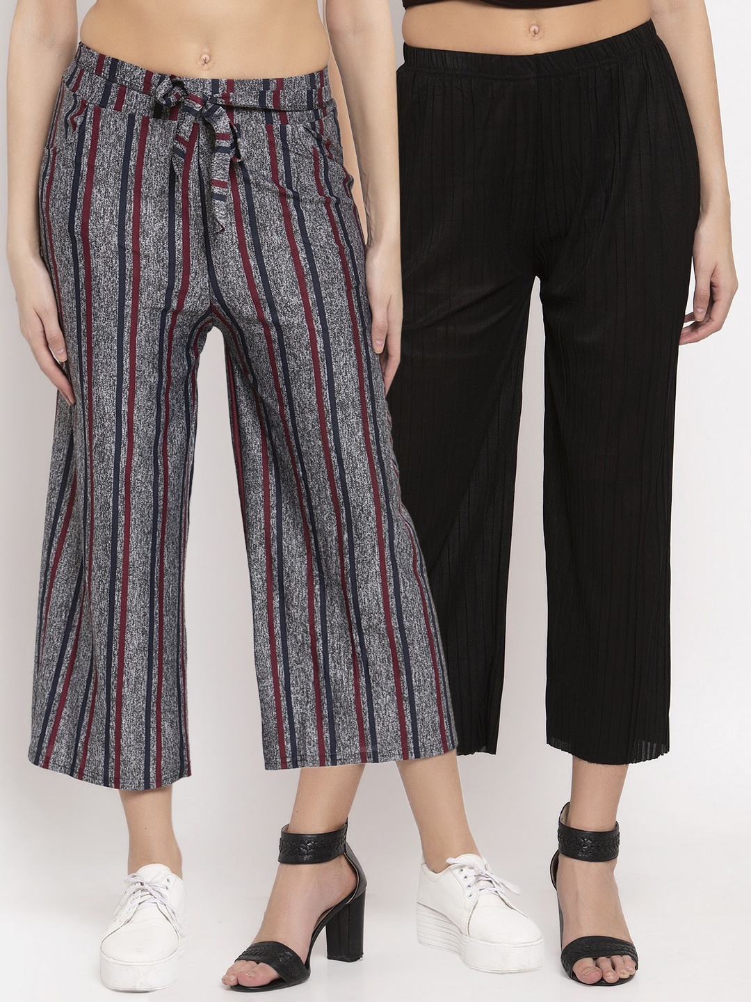 

KLOTTHE Women Pack Of 2 Wide Leg Palazzos, Black