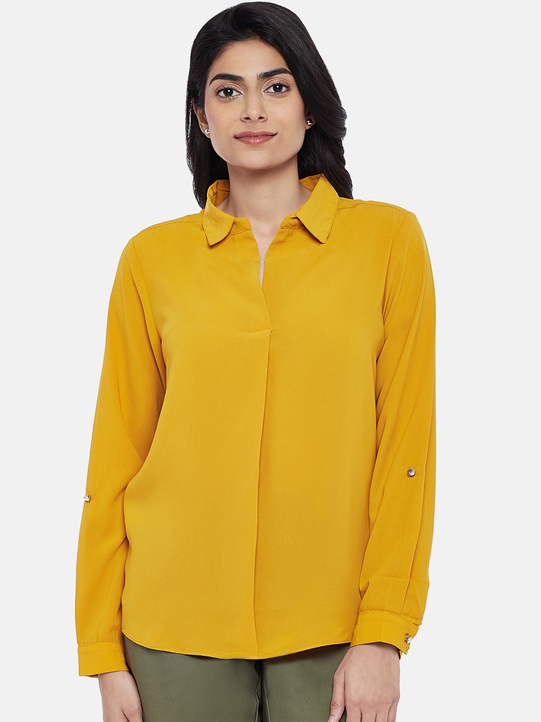 

Annabelle by Pantaloons Women Mustard Solid Shirt Style Top