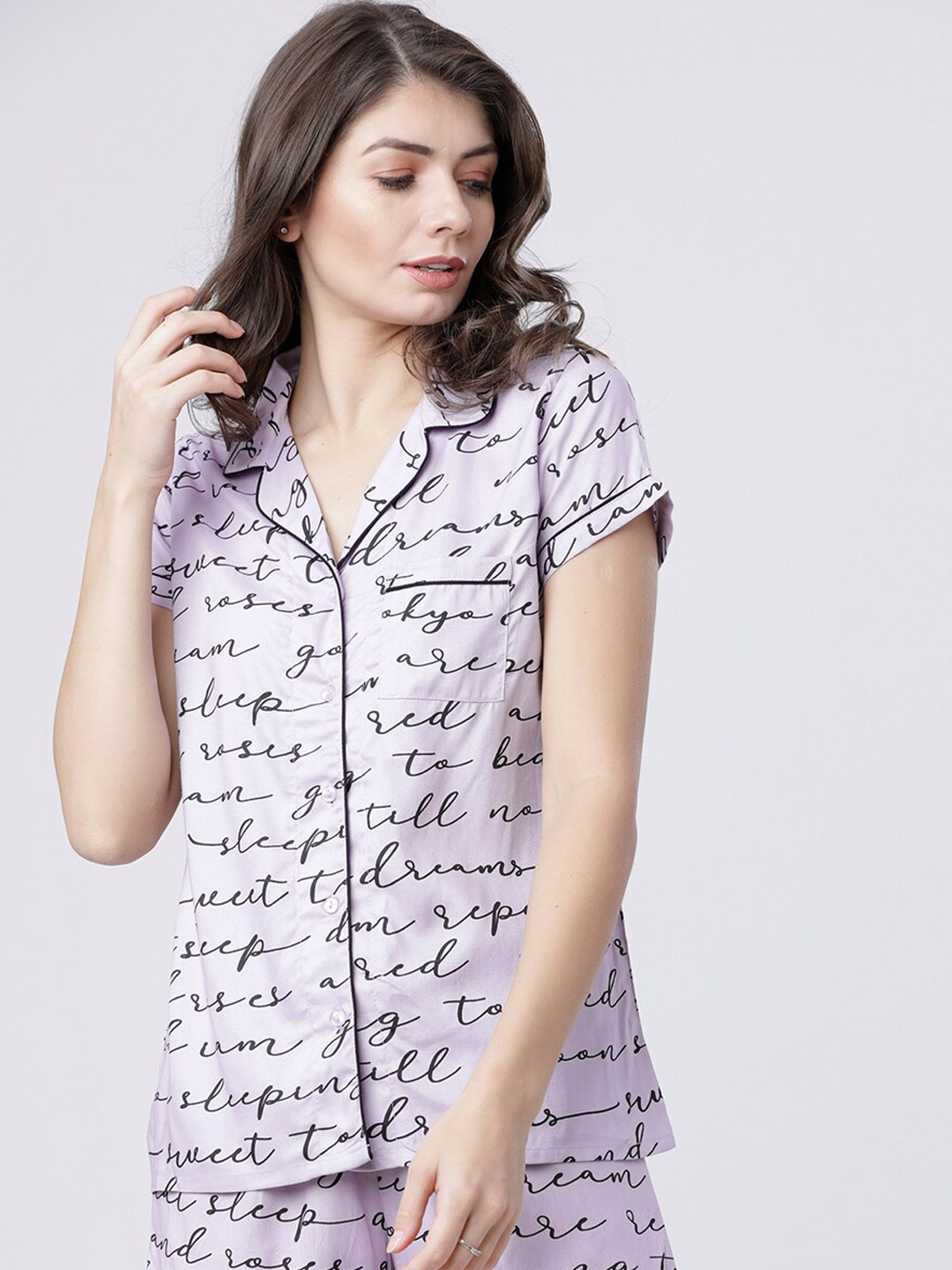 

Tokyo Talkies Women Mauve & Black Printed Sleep Shirt