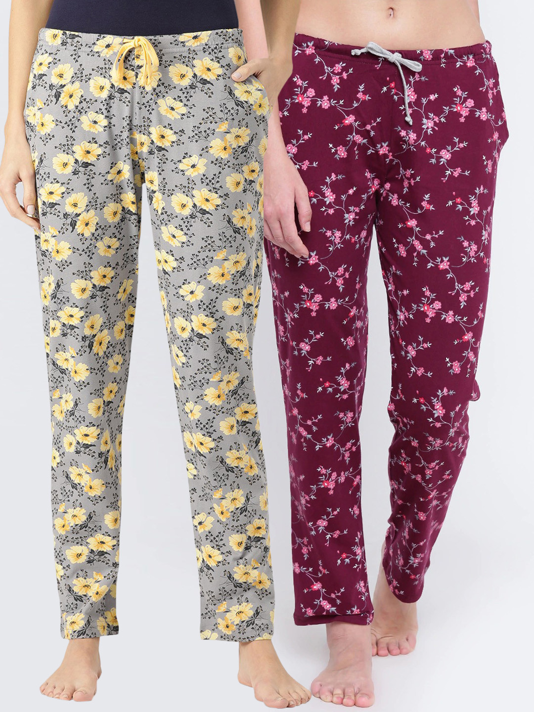 

Kanvin Women Pack Of 2 Printed Lounge Pants, Maroon