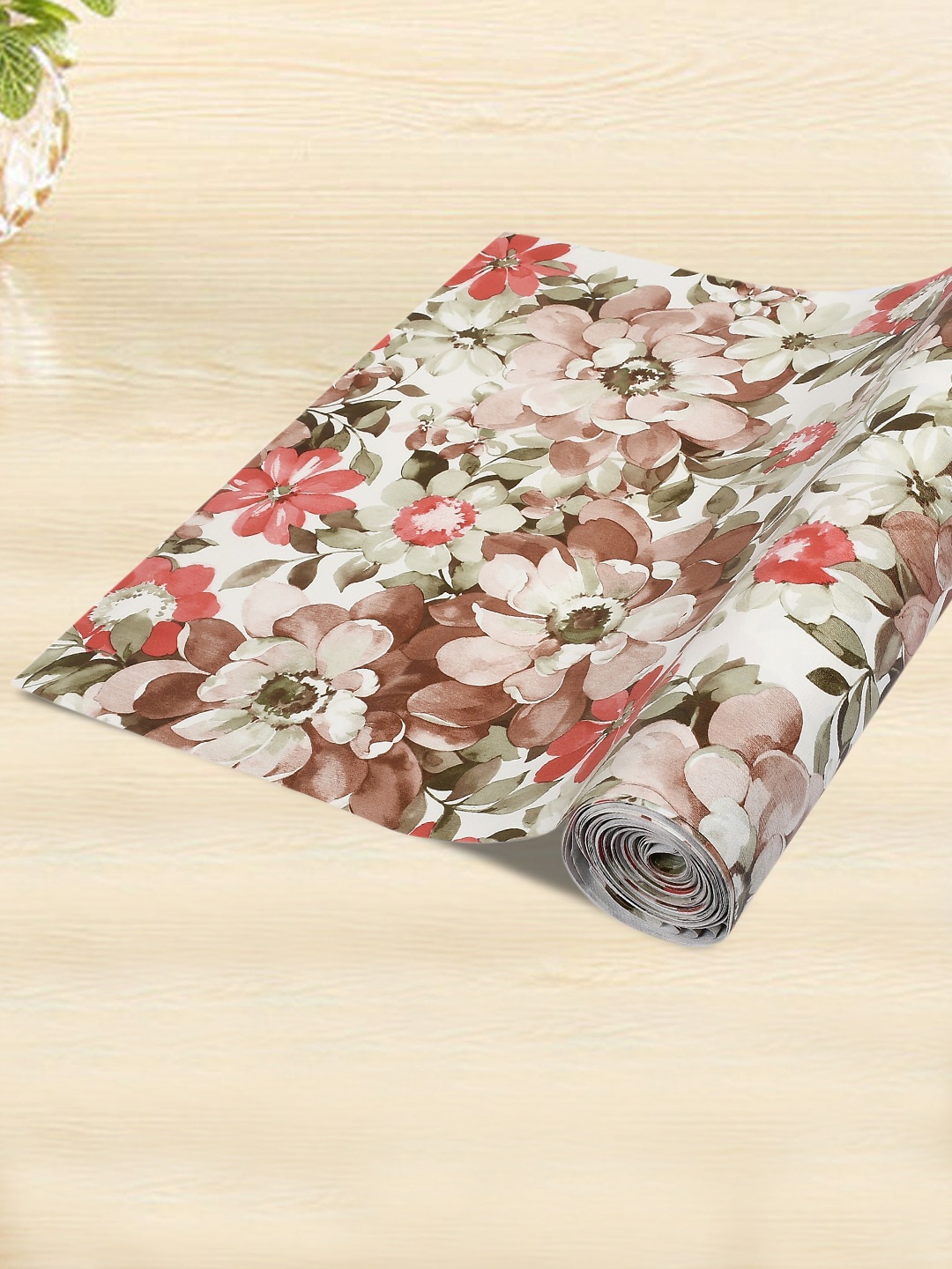 

Kuber Industries Brown & Green Floral Printed PVC Water-Resistant Shelf Liner 10 m