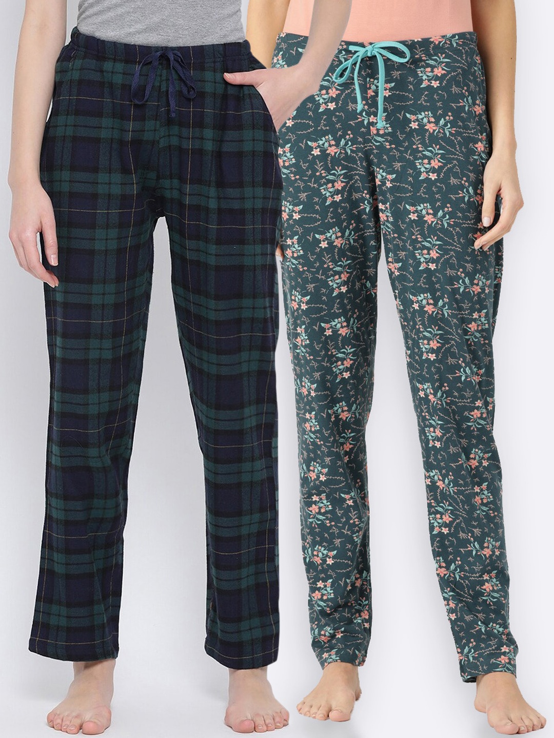 

Kanvin Women Pack of 2 Cotton Lounge Pants, Green
