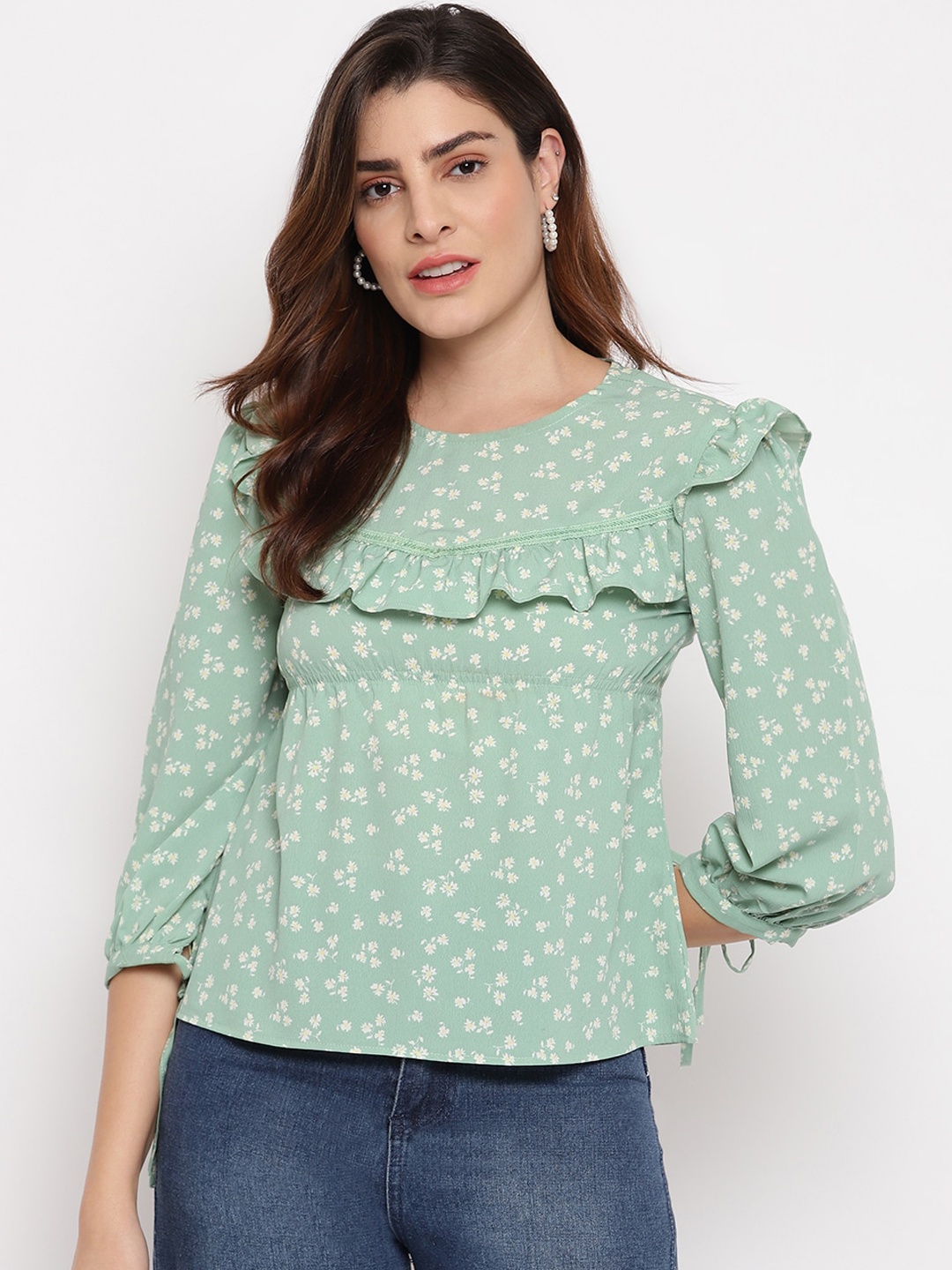 Marc loire Green Floral Printed Regular Top