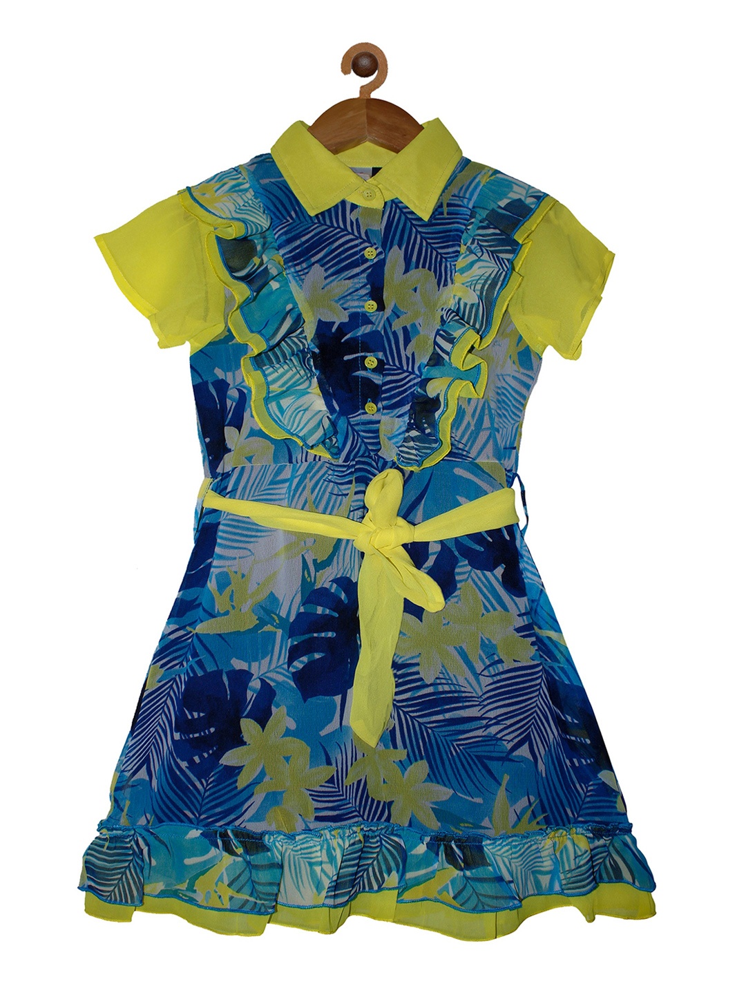 

KiddoPanti Girls Blue Printed Shirt Dress
