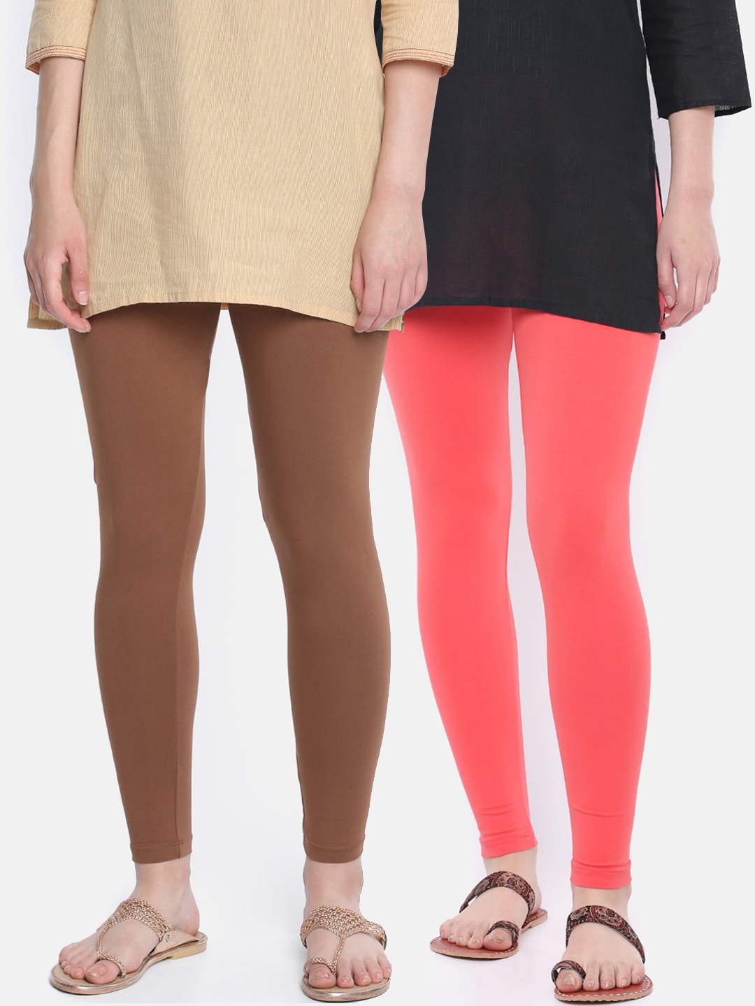 

Dollar Missy Women Pack Of 2 Solid Ankle-Length Leggings, Coral