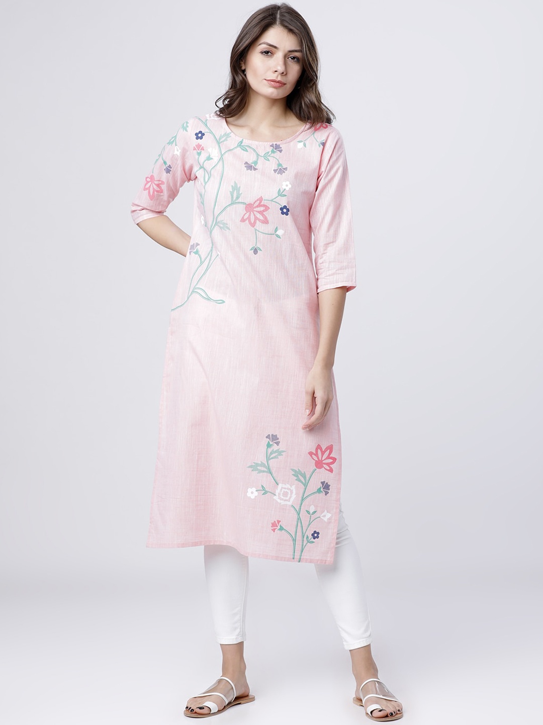 

Vishudh Women Pink Printed Straight Kurta