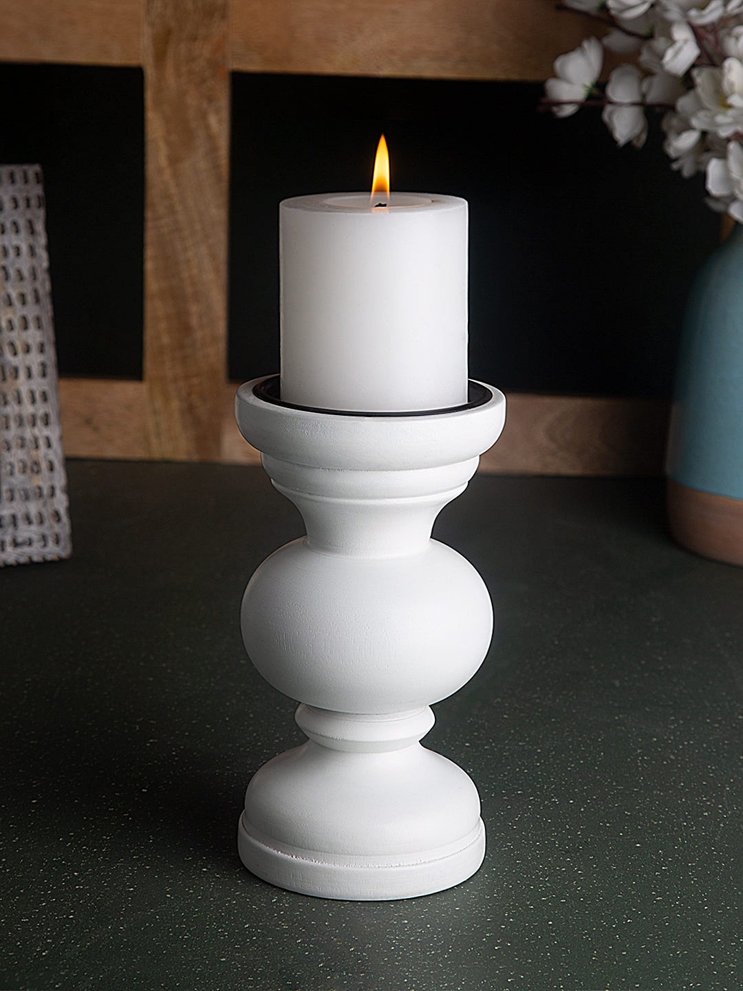 

ellementry White Solid Baronial Wooden Candle Stand
