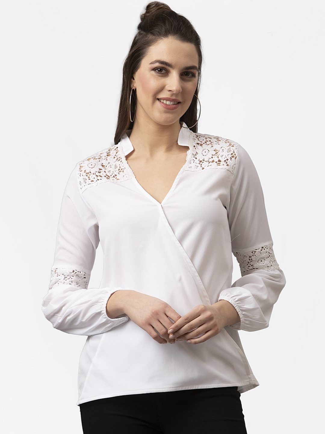 

Style Quotient Women White Solid Wrap Top
