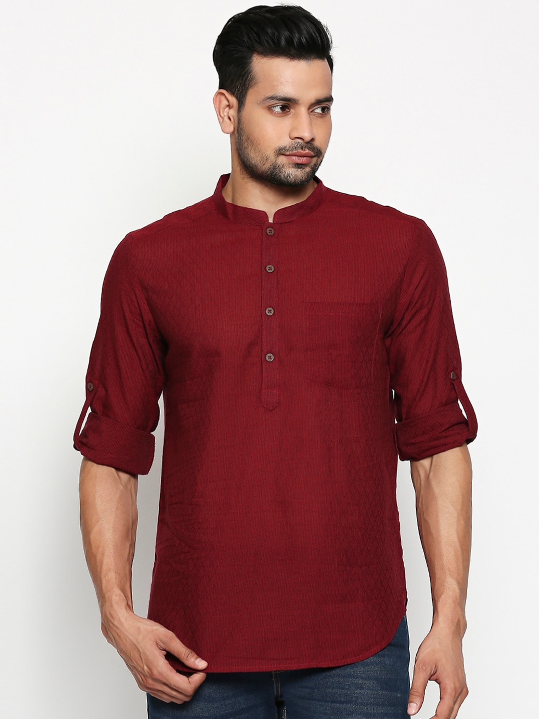 

Indus route by pantaloons Men Maroon Printed Straight Kurta
