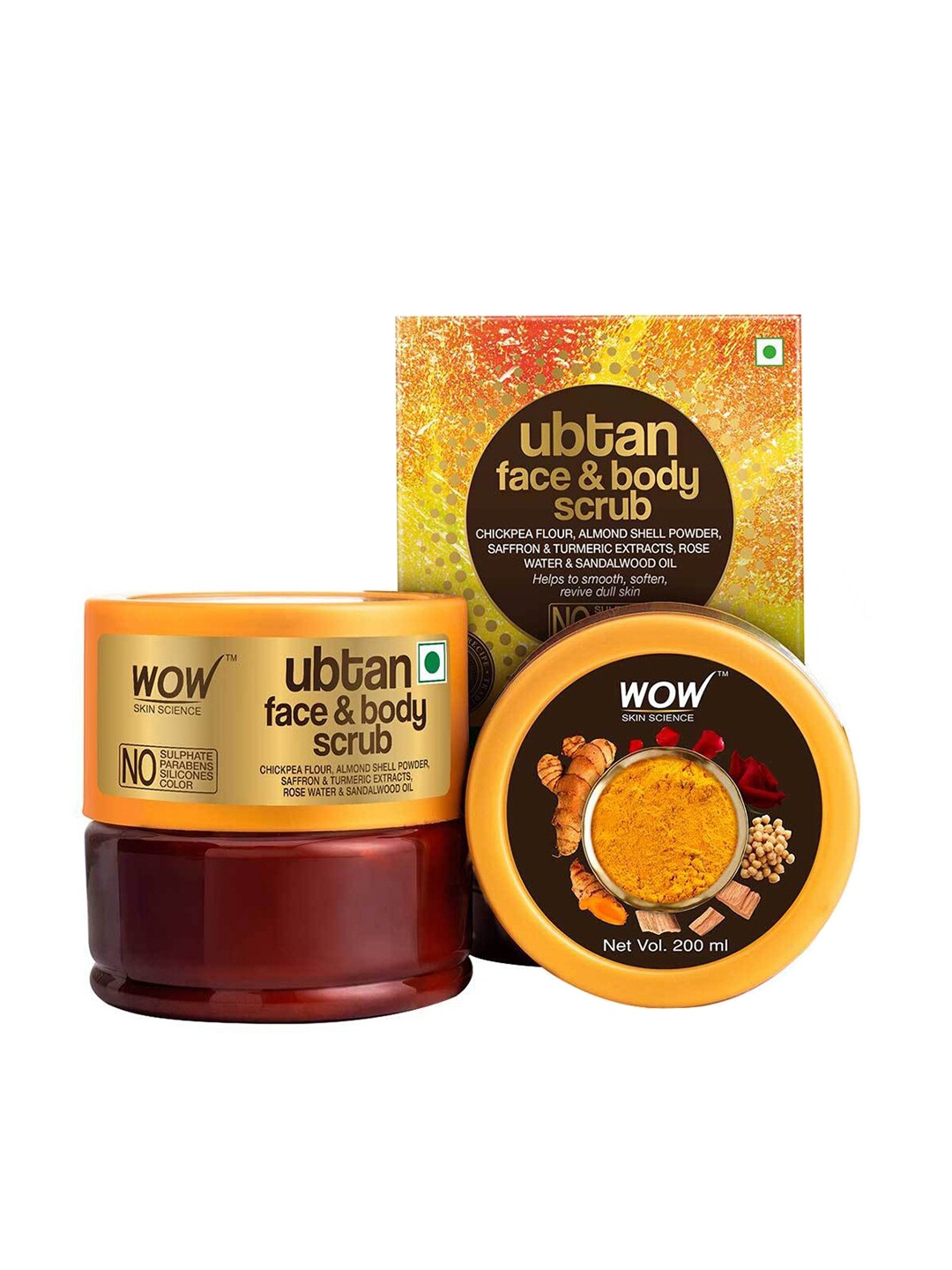 WOW SKIN SCIENCE Ubtan Face & Body Scrub 200ml, Yellow