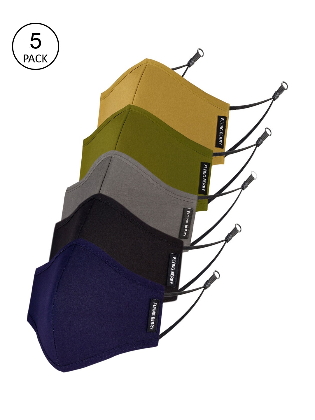 

FLYING BERRY Multicoloured Pack of 5 Anti Pollution 3-Ply Washable Face Masks, Multi