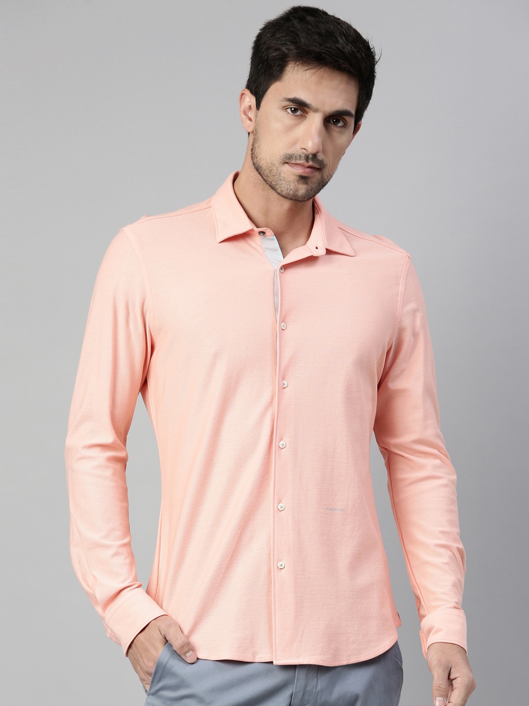 

RARE RABBIT Men Breath Regular Fit Solid Shirt, Peach