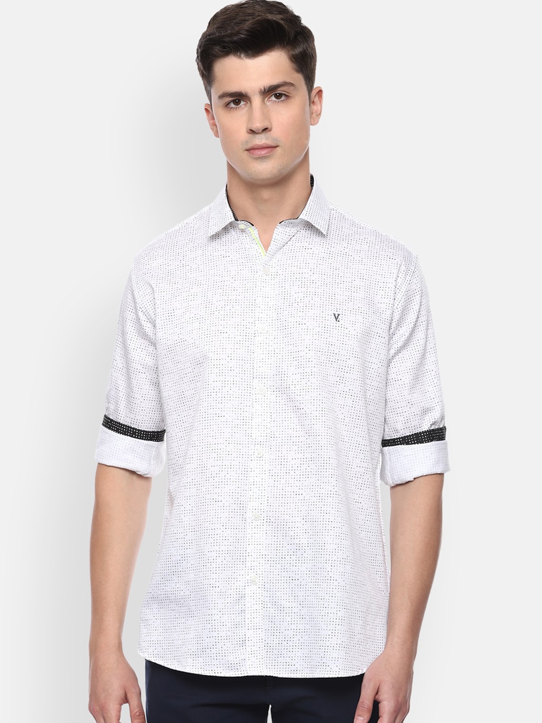 

V Dot Men White & Grey Slim Fit Printed Casual Shirt